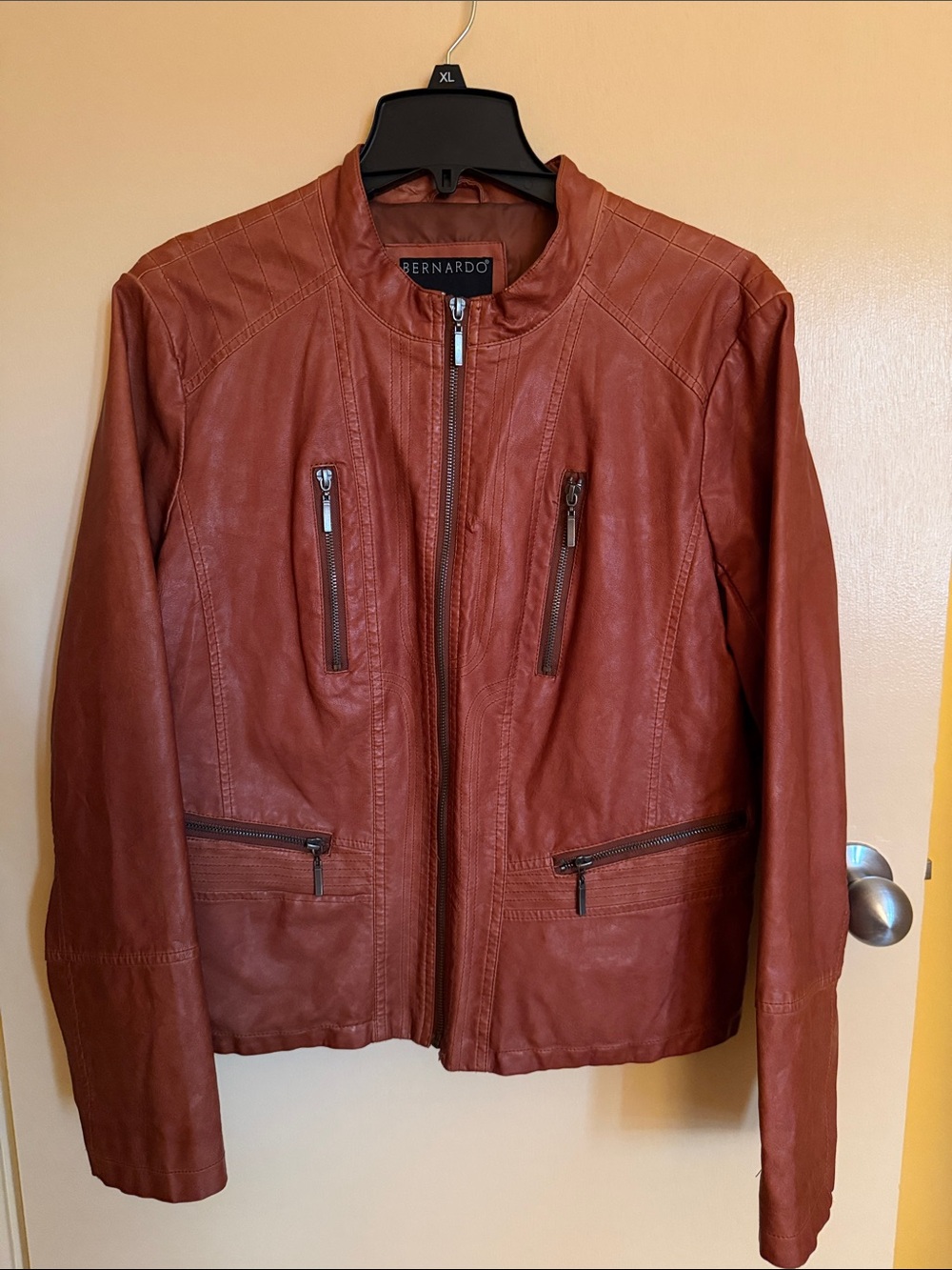 Bernardo Women's Rust Brown Pleather Zip Moto Jacket